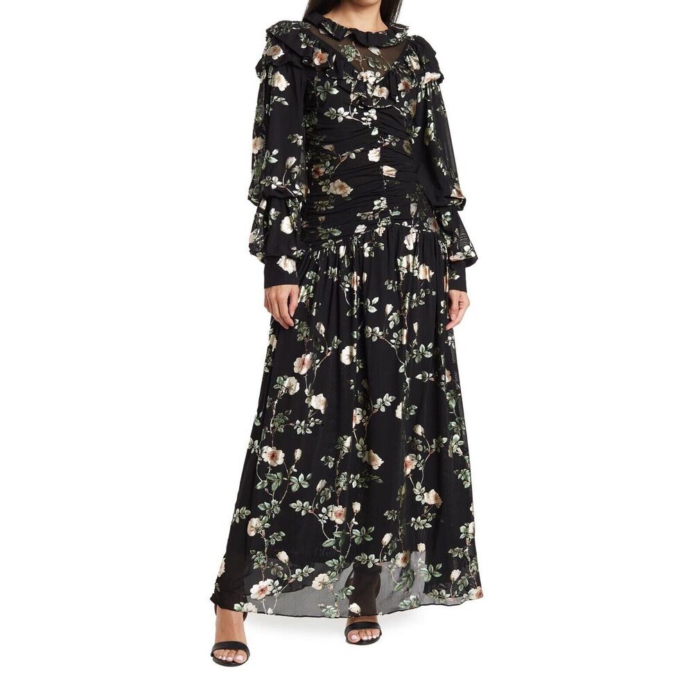 Current Air Anthropologie Dress XS Green Floral Maxi CottageCore Peasant Regency